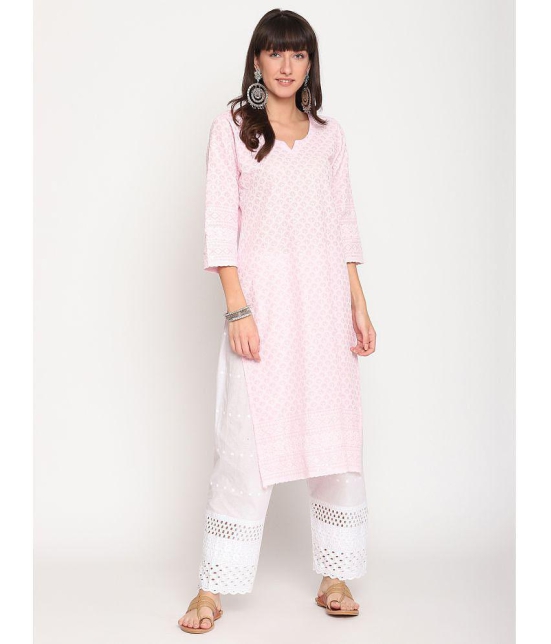 Queenley - Pink Cotton Women's Straight Kurti ( Pack of 1 ) - 4XL