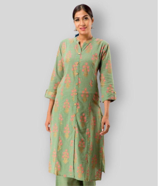 Pistaa - Green Cotton Women's Front Slit Kurti ( Pack of 1 ) - XS