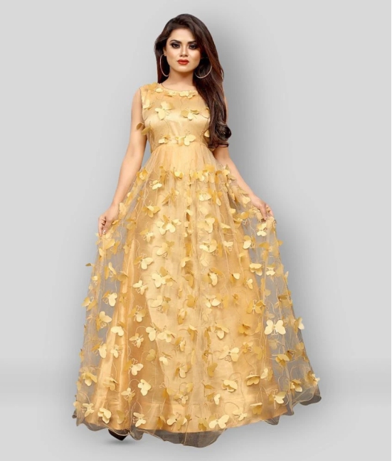 Apnisha - Gold Flared Net Womens Stitched Ethnic Gown ( Pack of 1 ) - Free Size