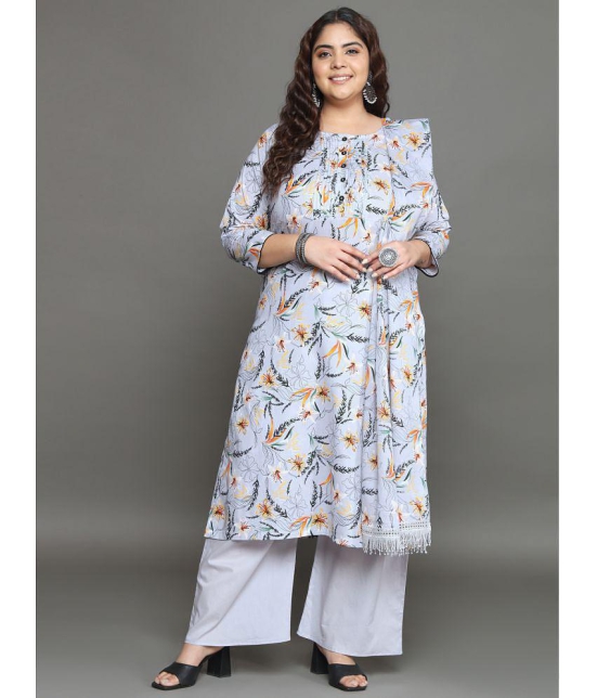 Tissu Cotton Printed Kurti With Palazzo Womens Stitched Salwar Suit - Light Grey ( Pack of 1 ) - None