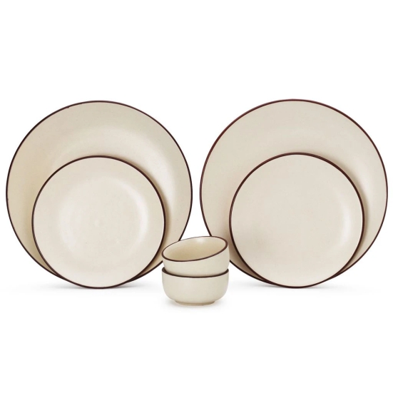 Handcrafted Stoneware Reactive Glaze Ceramic Dinner Set, 6 Pieces Serving for 2, Microwave and Dishwasher Safe, Bone-ash Free, Crockery Set for Dining and Gifting, Off White