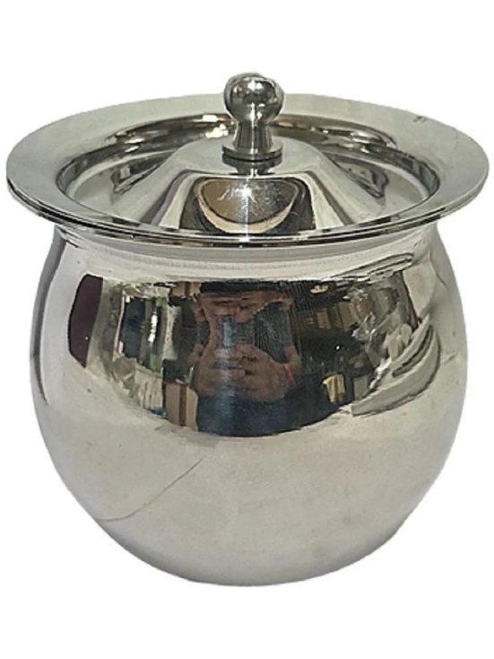 Dynore Ghee Pot Steel Silver Oil Container ( Set of 1 ) - Silver