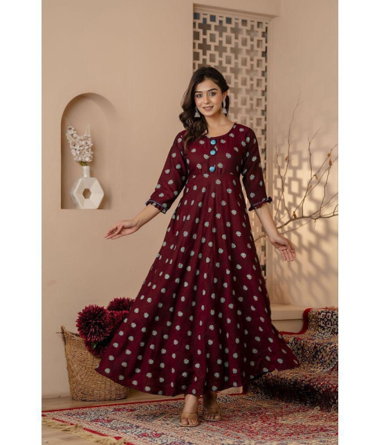 Kapadia Rayon Printed Anarkali Womens Kurti - Maroon ( Pack of 1 ) - None