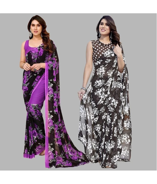 ANAND SAREES Georgette Printed Saree With Blouse Piece - Multicolor ( Pack of 2 ) - Multicolor