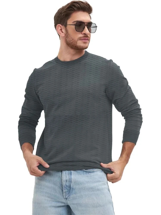 Leotude Cotton Blend Regular Fit Solid Full Sleeves Mens Round T-Shirt - Grey ( Pack of 1 ) - None