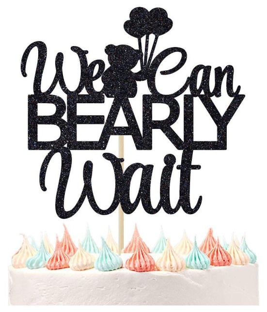 Zyozi™ We Can Bearly Wait Baby Shower Cake Topper, Baby Bear Theme Baby Shower Gender Reveal Party Decoration Supplies Black Glitter.