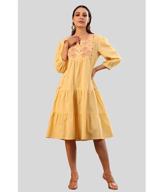 Juniper - Yellow Cotton Blend Womens A-line Dress ( Pack of 1 ) - None