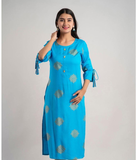 MAUKA - Blue Rayon Women's Straight Kurti ( Pack of 1 ) - None