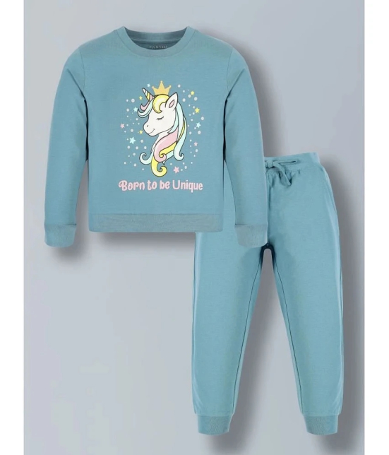 PLUM TREE Blue Cotton Girls Sweatshirt With Joggers ( Pack of 1 ) - None