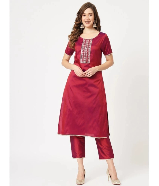 Pannkh Womens Festive Embroidered Round Neck Kurta And Contrasting Pants - None