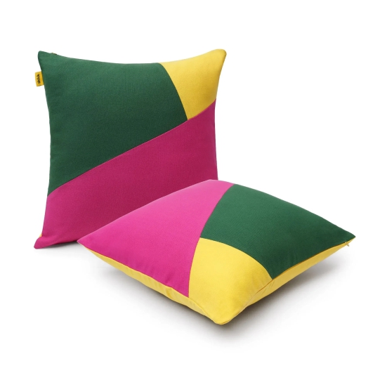 Multi Colour Geometric Cushion Cover | SET OF 2 Rani Pink