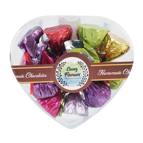 HOMEMADE COORG CHOCOLATES HEART SHAPED TRANSPARENT BOX