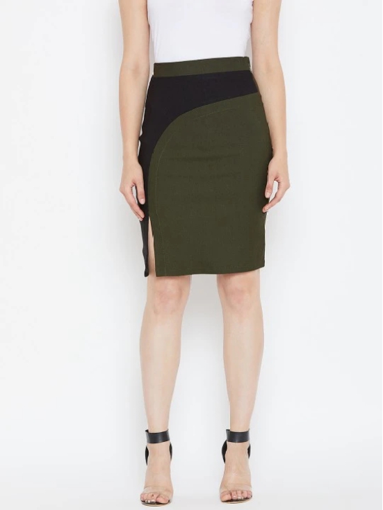 Women Olive Green & Black Colourblocked Pencil Skirts