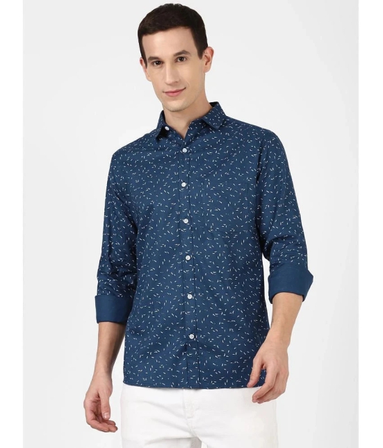 UrbanMark Mens 100% Cotton Full Sleeves Slim Fit Printed Casual Shirt-Navy - None