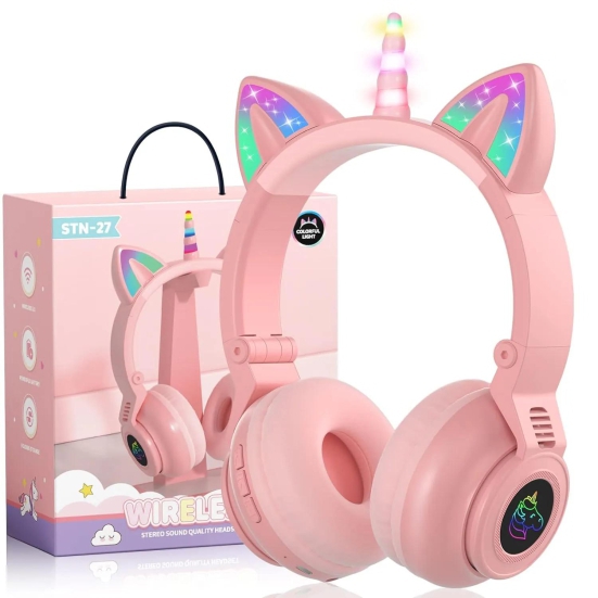 Unicorn Design LED Light Headphones for Kids-Blue