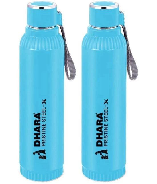 Dhara Stainless Steel Sky Blue Stainless Steel Water Bottle 700 mL ( Set of 2 ) - Sky Blue