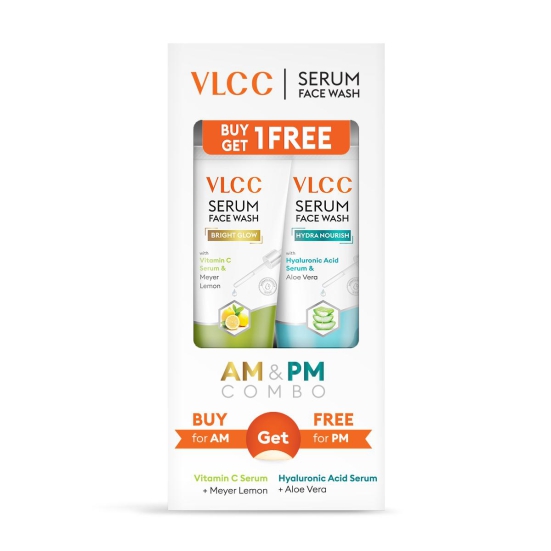 VLCC Vitamin C & Meyer Lemon Serum Facewash  - 150 ml to Reduce Pigmentation & Brighten for AM | with Free Hyaluronic Acid & Aloe Vera Serum Facewash  - 150 ml to Strengthen Skin Barrier for