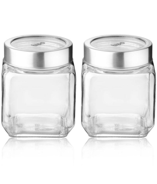 Treo By Milton Cube Storage Glass Jar, Set of 2, 580 ml Each, Transparent | Storage Jar | Modular Kitchen | Multipurpose Jar - Transparent