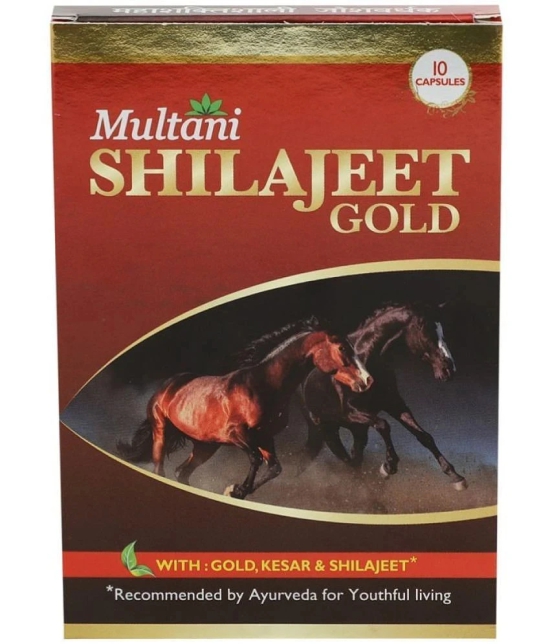 Multani Shilajeet Gold Capsule- For Youthful Living, Enriched With Gold, Kesar, Safed Musli & Shilajeet Original, Ayurvedic Shilajit Capsule For Stamina & Endurance, 10 Capsule