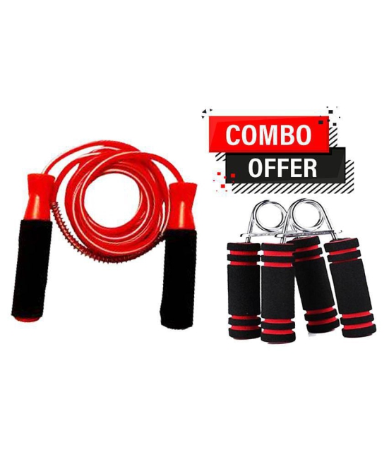 Combo Skipping Rope And Hand Grip  With Ball Bearings Rapid Speed Jump Rope and  Foam Handles - Red