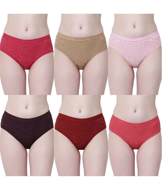 Softskin Pack of 6 Nylon Self Design Womens Hipster ( Multicolor ) - None