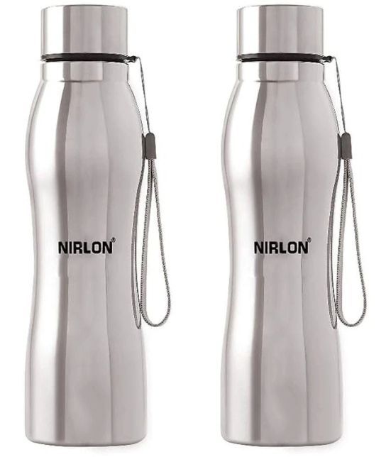 Nirlon Stainless Steel Single Wall Diamond Cut Water Bottle/ Fridge Refrigerator Bottle/ 100% Leak Proof/ Office Bottle/ School Bottle, 1000 ML, Set of 2 - Others