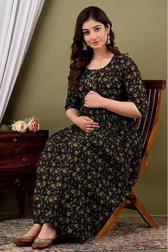 KASHVI Creation Women's Cotton Floral Printed Anarkali Maternity Feeding Kurti-MultiColor