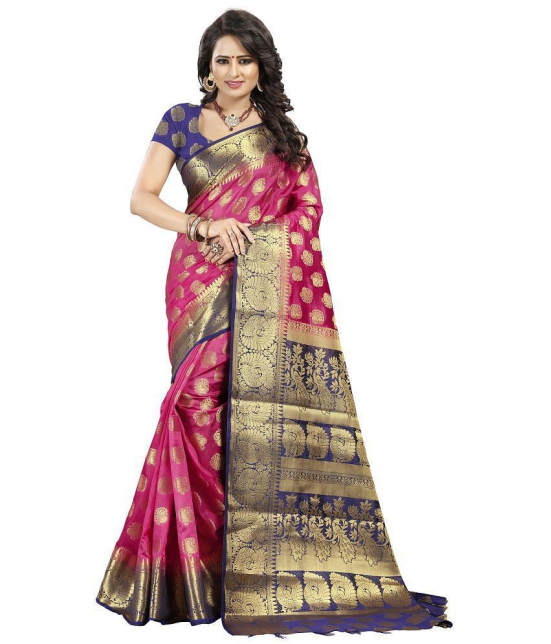 fab woven - Pink Silk Blend Saree With Blouse Piece ( Pack of 1 ) - Pink