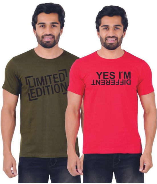 ferocious - Olive Cotton Regular Fit Men's T-Shirt ( Pack of 2 ) - None