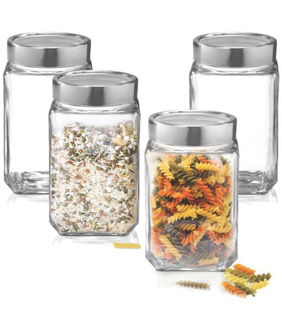 Treo By Milton Cube Storage Glass Jar, Set of 4, 1000 ml Each, Transparent - Transparent