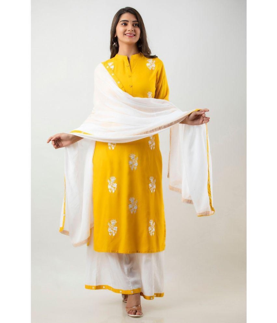 MAUKA - Yellow Straight Rayon Womens Stitched Salwar Suit ( Pack of 1 ) - None