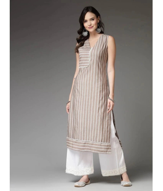 Stylum Cotton Blend Striped Straight Womens Kurti - Beige ( Pack of 1 ) - None