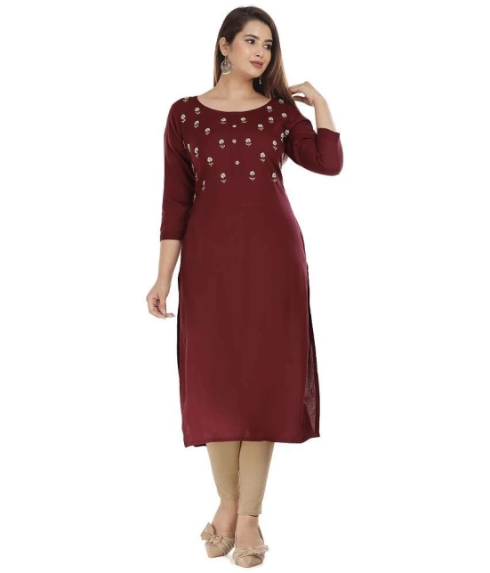 HIGHLIGHT FASHION EXPORT - Wine Rayon Womens Straight Kurti ( Pack of 1 ) - None