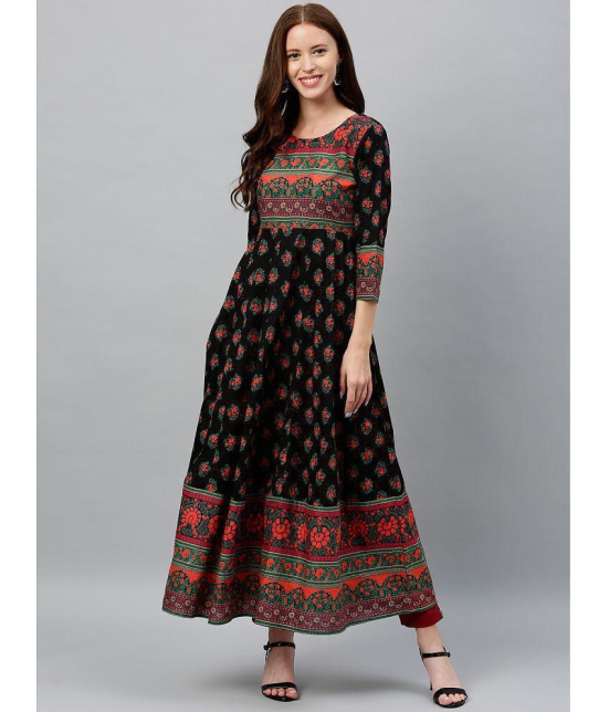 KIPEK - Black Cotton Women's Anarkali Kurti ( Pack of 1 ) - None