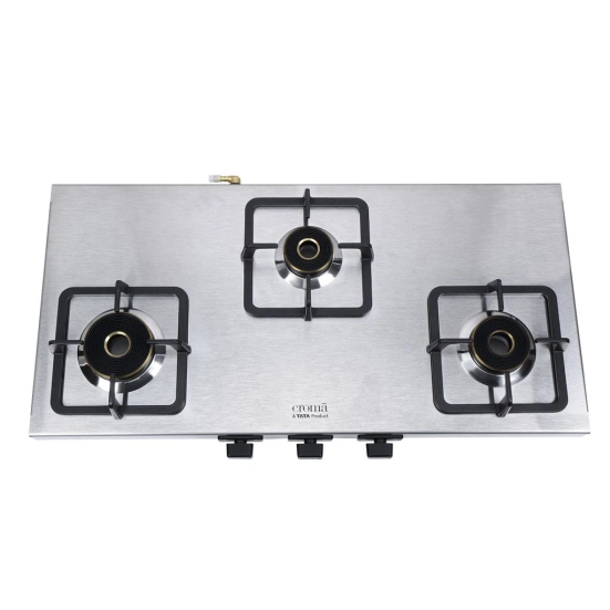 Croma 3 Burner Manual Gas Stove (Strong Anti-Skid Rubber Feet, Steel)