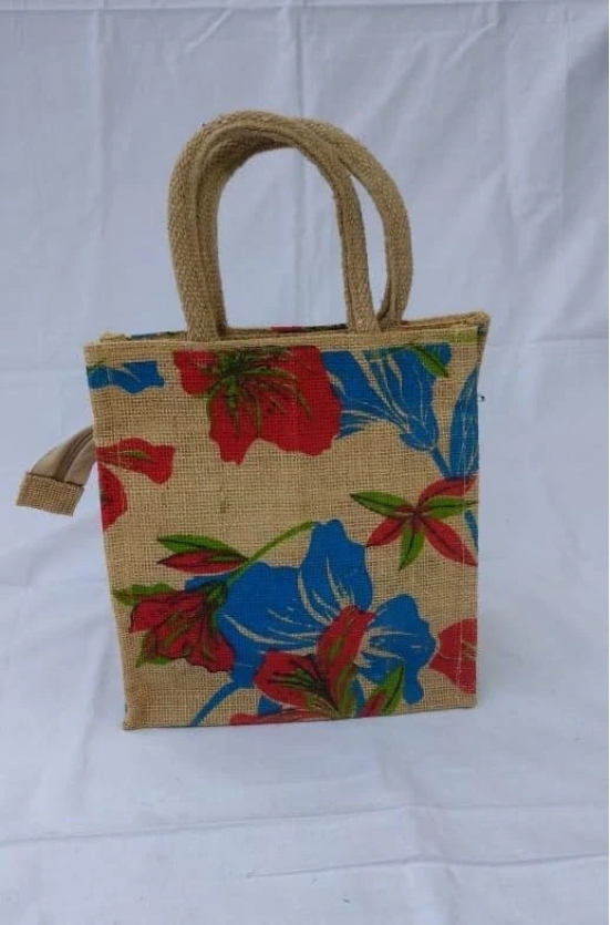 Floral printed jute tote bag