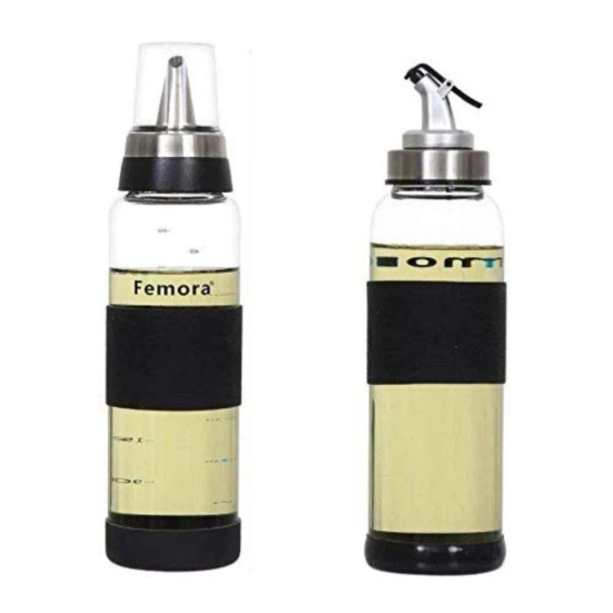 Femora Borosilicate Glass Oil Dispenser, 500Ml, Set of 2, Silver