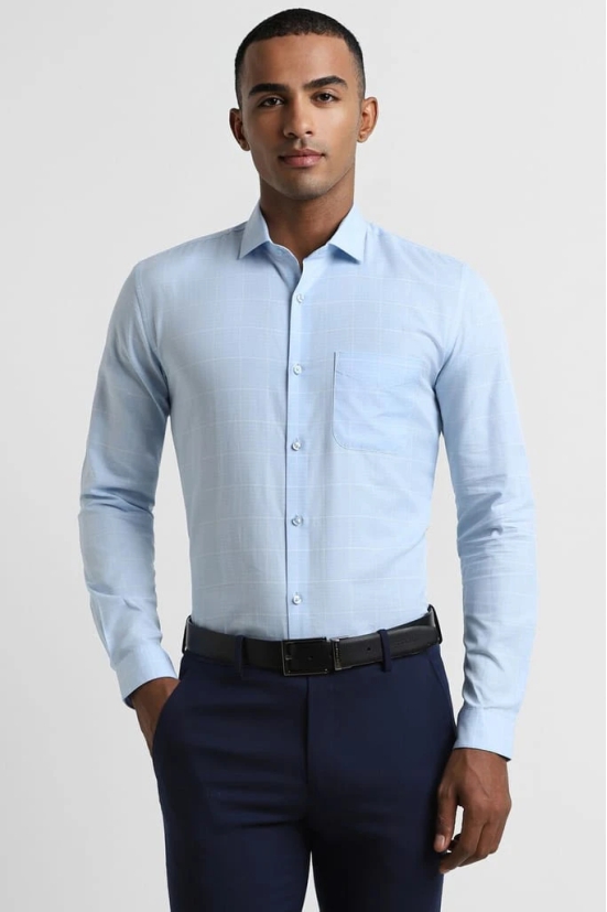 Men Blue Slim Fit Formal Full Sleeves Formal Shirt