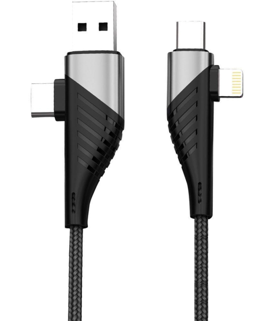 Portronics Konnect J1:USB A+ Type C to Type C+ 8Pin USB Cable ,Black (POR 1340) - Black