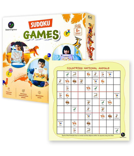 ILEARNNGROW National Animal Sudoku I Puzzle Board Game for Kids to Improve Thinking Ability and Concentration for Age 5 - 12 Years - Multicolor