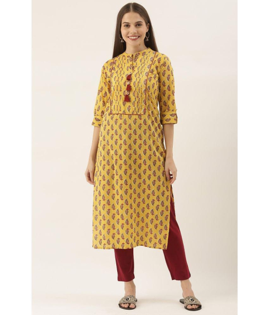 Rajnandini - Yellow 100% Cotton Women's Straight Kurti ( Pack of 1 ) - None