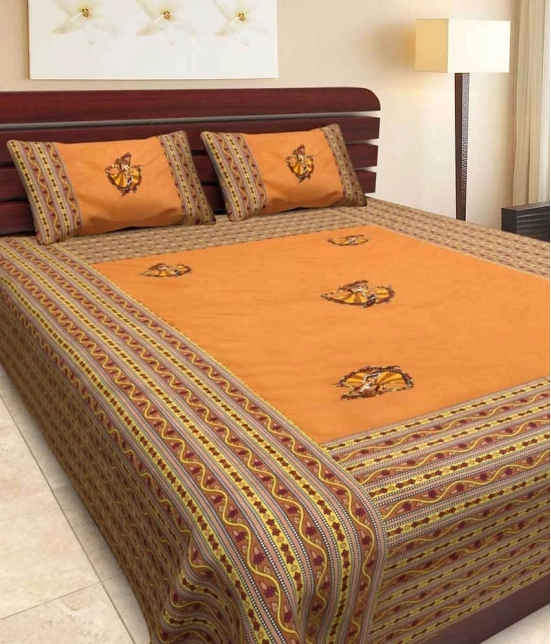 UniqChoice Jaipuri Traditional Pure Cotton Embroidered Patch Work Double Bed Sheet With 2 Pillow Cover