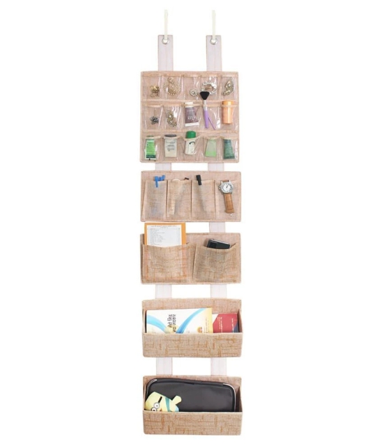 PrettyKrafts Multipurpose Strong velcro Wall Holder Storage Box, Shelf Saving Organiser for Storage Bedroom, Living Room Wall Pouch, Over The Door Organizer,(Pack of 1) JuteBrown