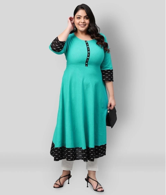 Estela - Green Cotton Womens Flared Kurti ( Pack of 1 ) - XL