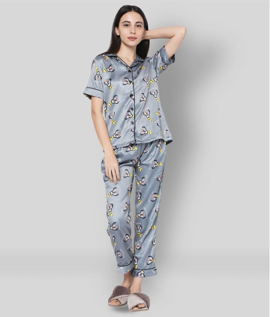 Smarty Pants - Grey Melange Satin Womens Nightwear Nightsuit Sets ( Pack of 1 ) - S