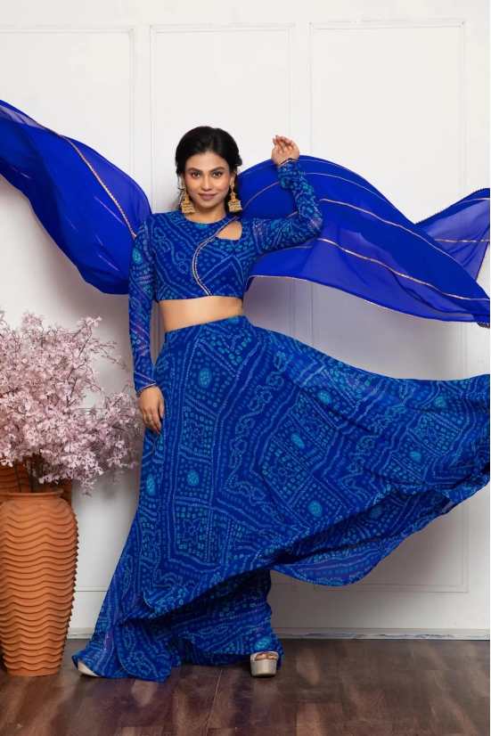 Blue Bandhani Lehenga Set-XS