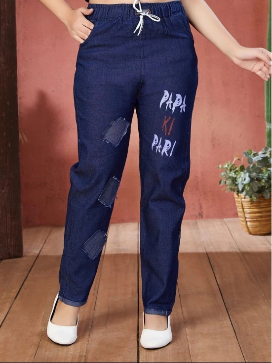 Aarika Girls Casual Wear Navy Blue Colour Text Print Denim Jeans - None