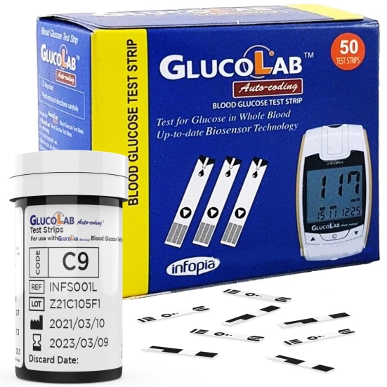 K-Life Glucolab blood Glucose Sugar Testing 50 Strips, Black