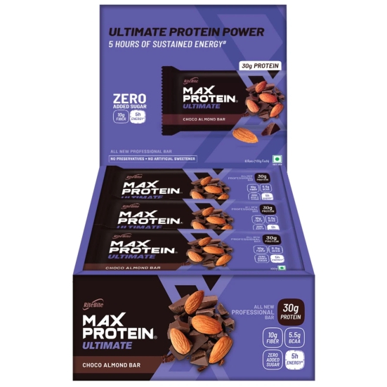 Ritebite Max Protein Ultimate Bars 1200g - Pack Of 12 (100g X 12) (Flavour - CHOCO ALMOND, Size - 100 g) by Total Sporting And Fitness Solutions Pvt Ltd