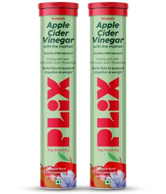 Plix Probiotic+ Apple Cider Vinegar Effervescent Tablets for Gut Health & Metabolism 2 x 15 Tablets